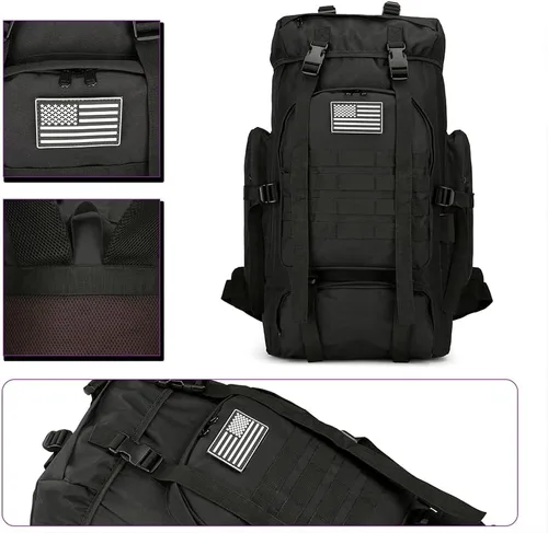 Miniatura 3 de Mochila de senderismo de 45 L, mochila de viaje impermeable, ligera, para exteriores, mochila de campamento para hombres y mujeres (negro)