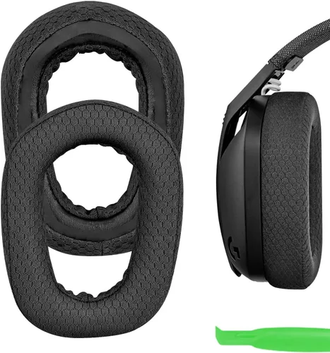 Geekria Almohadillas de repuesto de tela de malla para auriculares Logitech G435 G335, almohadillas para los oídos con guía de video (negro)