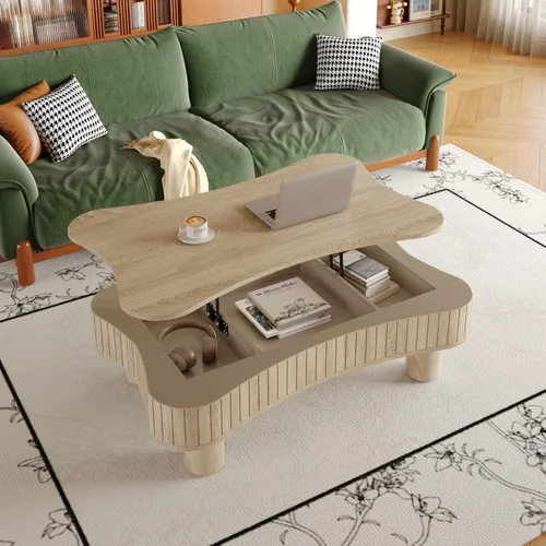 Miniatura 43 de 31.52" Square Lift Top Coffee Table with Storage, Natural Rattan & Hemp Rope, Adjustable Function, Vintage Farmhouse Center Table for Living Room