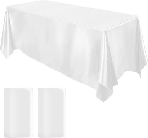 Miniatura 10 de MCEAST Paquete de 2 manteles rectangulares de satén de 102 x 58 pulgadas, mantel de seda brillante, decoración de mesa de tela suave para decoración