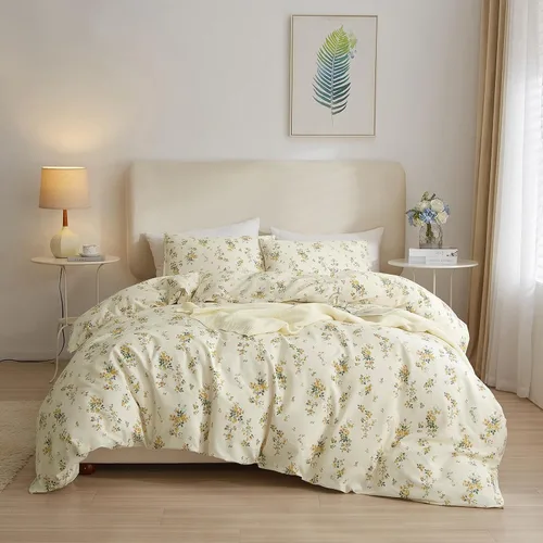 Miniatura 18 de AMWAN Juego de funda de edredón floral bohemio de algodón, ropa de cama con estética de jardín, elegante, botánico, con cierre con cremallera y 4