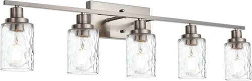 Miniatura 13 de MELUCEE Iluminación de pared interior 2 luces mate negra con vidrio martillado transparente, lámpara de pared moderna para tocador de baño
