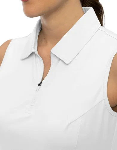 Miniatura 6 de YSENTO Camiseta polo de golf sin mangas con cuello y cremallera para mujer, de secado rápido, absorbe la humedad