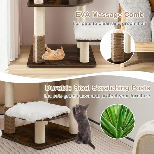 Miniatura 3 de PETSITE Árbol alto para gatos de interior, torre moderna de varios niveles para gatos de 71 pulgadas con perca de felpa, cómodo condominio