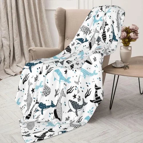Manta de ballenas con diseño de tiburones, manta ligera y cálida de franela de forro polar, acogedora y suave, manta de aire acondicionado, regalos