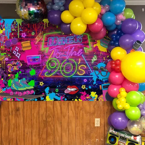 Miniatura 3 de Mocsicka Decoraciones de fiesta de los años 90, pancarta de regreso a los 90, telón de fondo de los años 90, fondo de graffiti de hip hop