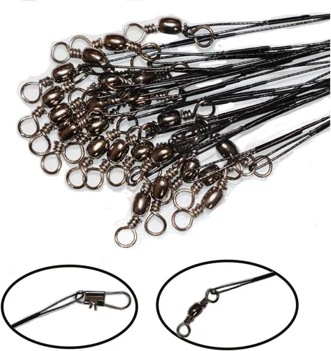 50 líderes de alambre de pesca de alta resistencia con revestimiento de nailon para líneas de pesca con giros y broches de presión de 6 pulgadas, 50
