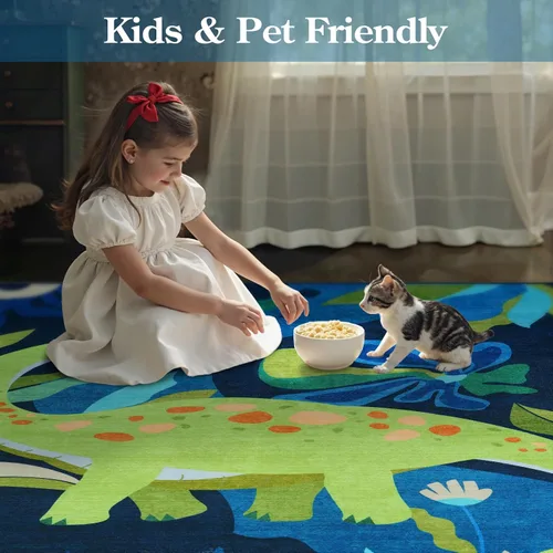 Miniatura 5 de LIVEBOX Alfombras lavables de dinosaurio de 3 x 5 pies para dormitorio de niños, alfombra suave de animales para sala de juegos de niños, alfombras