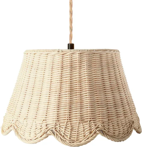 Miniatura 8 de Lámpara colgante enchufable con bordes ondulados, luces colgantes de ratán con cable enchufable de 15 pies de cuerda de cáñamo, interruptor