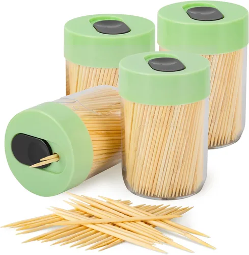 Miniatura 14 de Urbanstrive Soporte para palillos de dientes resistente y seguro con 1600 palillos de madera natural para limpieza dental, decoración única de Negro