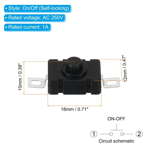 Miniatura 2 de PATIKIL Interruptor de botón de cierre, 50 piezas KAN-28 pin plano con agujero de encendido/apagado automático AC 250V 1.5A Micro interruptor