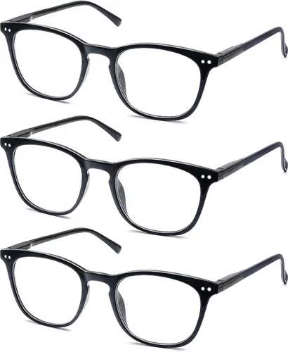 Gafas de lectura negras para mujeres y hombres, elegantes, ligeras, con aumento +0.50, gafas de lectura con bisagras de resorte, paquete de 3,