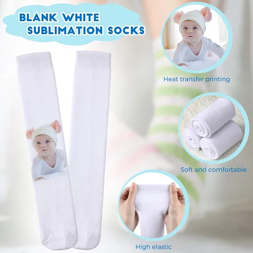 Miniatura 3 de Geyoga 12 pares de calcetines de sublimación blancos en blanco, calcetines de tubo para hombres y mujeres, calcetines listos para impresión