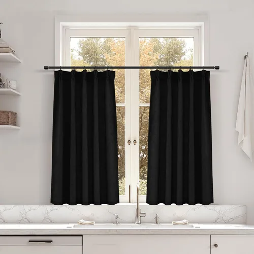 Miniatura 153 de Juego de 2 paneles de cortinas de ventana de cocina beige de 24 pulgadas de largo, con textura de lino, plisadas, filtrantes de luz, semi pequeñas