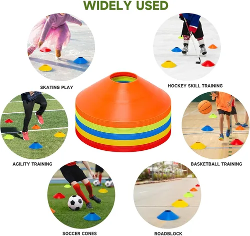 Miniatura 6 de 35/65/105 piezas de conos de fútbol de agilidad para entrenamiento, conos deportivos reutilizables para ejercicios con bolsa de malla, conos