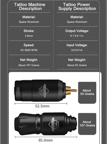 Miniatura 3 de Mini Rocket Tattoo Machine Set Japón Motor inalámbrico Batería Tatuaje Rotary Machine Power RCA Interface Mini lápiz de tatuaje inalámbrico, juego