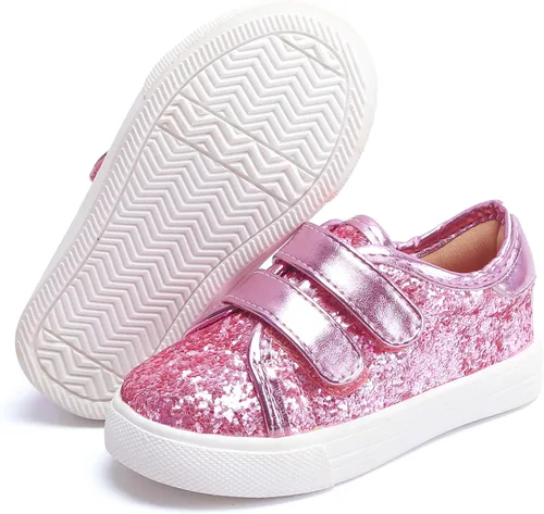 Felix & Flora Zapatos deportivos para correr para niñas y niños pequeños, zapatos deportivos de princesa casuales con purpurina.