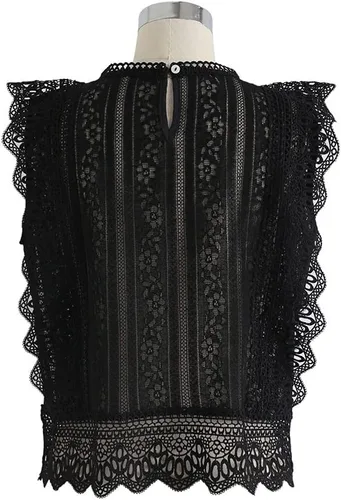 Miniatura 7 de CHICWISH Top corto sin mangas con cuello redondo y encaje completo Diva para mujer
