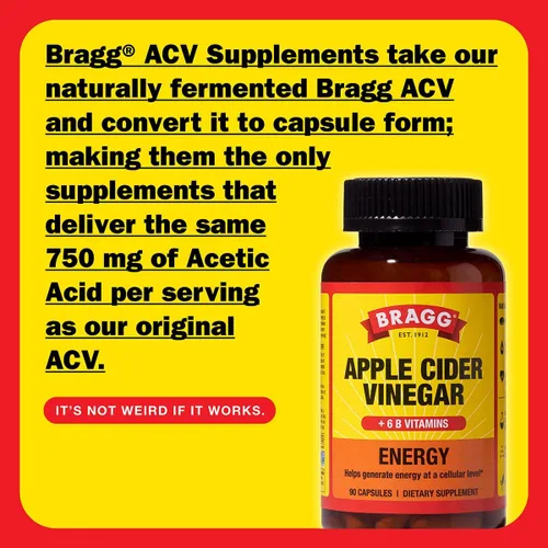 Miniatura 2 de Bragg Energy Cápsulas de vinagre de sidra de manzana con vitaminas B-12, 90 cápsulas, control de peso, sin OMG, vegano, sin gluten, sin azúcar