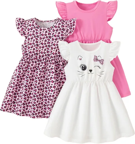 Miniatura 28 de Vestidos para niñas Vestidos para niñas pequeñas Paquete de 3 Vestido casual de fiesta con estampado patinador acampanado tipo A Vestido de verano