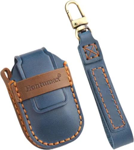 Miniatura 5 de Funda de cuero genuino para llavero de 5 botones para Honda Civic Accord Pilot CRV Pilot HRV 2022 2023 2024 2025 (azul)