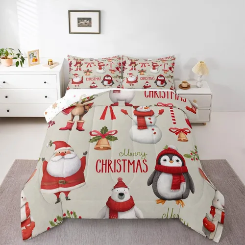 Miniatura 48 de Erosebridal Juego de edredón de Papá Noel tamaño matrimonial para niños y niñas, edredón de plumón de Feliz Navidad, juego de ropa de cama