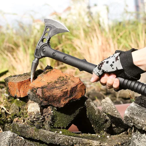 Miniatura 8 de Hacha de campamento, Tomahawk con pincho, hacha de supervivencia con funda, mango de fibra de nailon para supervivencia al aire libre, senderismo, 1