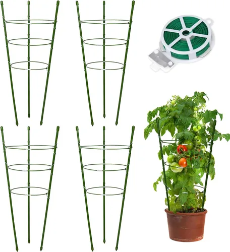 Jaulas de tomate pequeñas de 18 pulgadas, paquete de 4 enrejados de jardín ajustables para plantas trepadoras de interior y exterior, estacas de
