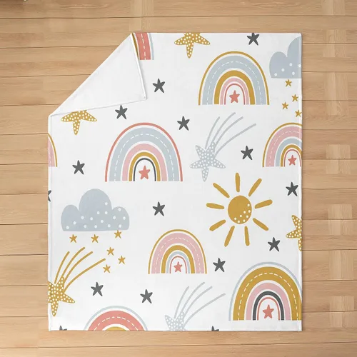 Miniatura 5 de Erosebridal Manta de arco iris para niñas, tamaño individual de 60 x 80, manta de sol y estrellas para niños y niños, manta de forro polar de nube