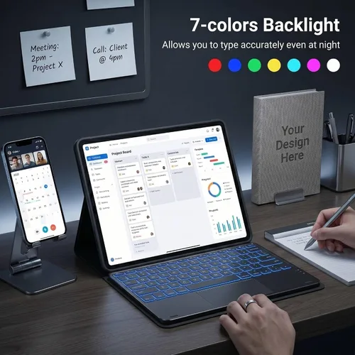 Miniatura 5 de Funda de teclado retroiluminada con panel táctil para Honor Pad 8 de 12 pulgadas 2022 (HEY-W09), funda inteligente liviana y delgada con soporte