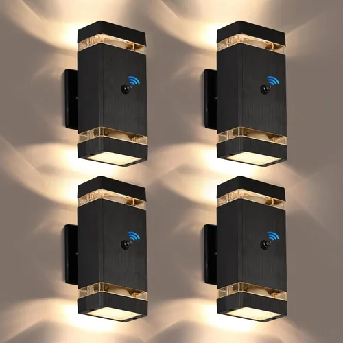 Miniatura 10 de Luces de pared para exteriores del atardecer al amanecer, 2 unidades, modernas luces de porche al aire libre con bombillas, luz exterior cilíndrica