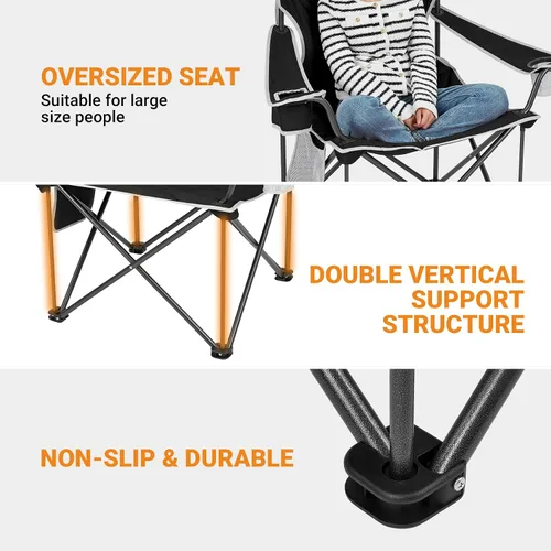 Miniatura 4 de KingCamp Silla plegable portátil para camping, asiento totalmente acolchado con bolsillo lateral y soporte para tazas, para portones traseros