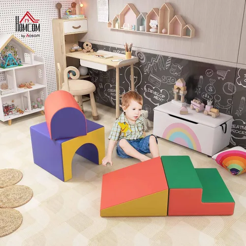 Miniatura 2 de Qaba Juguetes de escalada para niños pequeños y niños, juego de espuma suave y seguro de 4 piezas fácil de limpiar para gatear o deslizarse, surtido