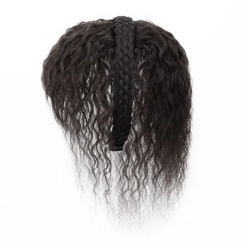 Miniatura 5 de viviaBella Diadema de trenza trenzada de 10 pulgadas para mujer, extensiones de cabello humano con clip y flequillo (rojo cobre)