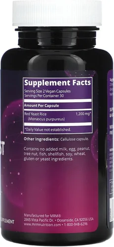 Miniatura 2 de MRM Nutrition - Cápsulas de arroz de levadura roja, para mujeres y hombres, 1,200 mg de arroz de levadura roja por porción, producto alimenticio