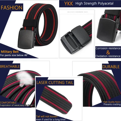 Miniatura 4 de LionVII Cinturones de nailon para hombre, cinturón transpirable con hebilla de plástico YKK duradera para trabajar, recortar para adaptarse a