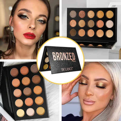 Miniatura 2 de Paleta de sombra de ojos Nude Gold Natural Desnuda Ahumada Cálido Neutro 15 tonos, DE'LANCI Paleta de sombra de ojos ultra-mezclable de alta