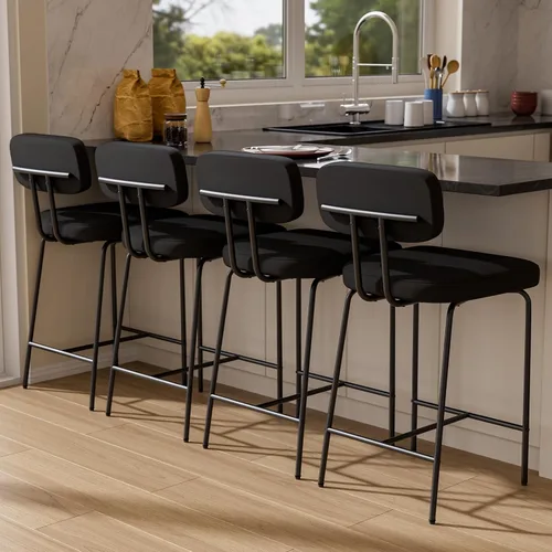 Miniatura 14 de GXJ - Juego de 3 taburetes de bar, taburetes de cocina con respaldos y patas de metal, taburetes de 26 pulgadas para altura de mostrador, tela