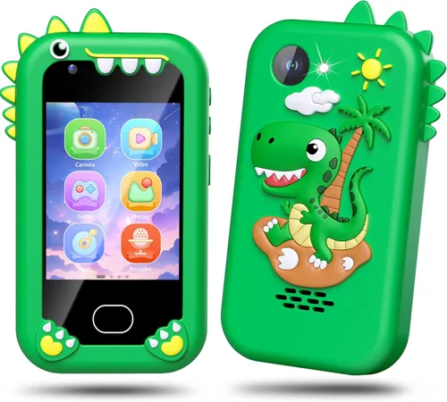 Miniatura 12 de Teléfono inteligente para niños, pantalla táctil, teléfono celular de doble cámara para niños, regalos de cumpleaños, dinosaurio para niños de 3 a