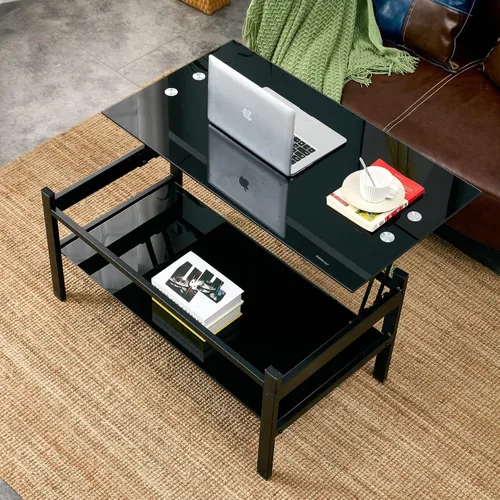 Miniatura 9 de IANIYA Mesa de centro de vidrio templado para decoración moderna de sala de estar, fácil de limpiar con bordes redondeados seguros y diseño