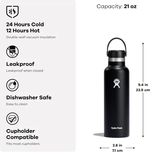 Miniatura 7 de Hydro Flask Botella de agua de acero inoxidable aislado, antiderrames, a prueba de fugas en gris abedul de 21 onzas