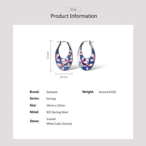 Miniatura 4 de Santuzza Pendientes de aro de plata de ley 925 hechos a mano con flores esmaltadas