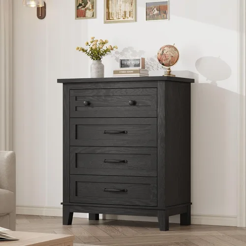 GarveeHome Cómoda de 4 cajones verticales de 34.8 pulgadas de alto con gran almacenamiento, cómoda de madera independiente para dormitorio, sala de