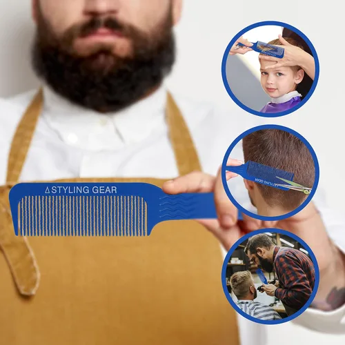 Miniatura 9 de Styling Gear 404 Clipper 9 In. Dientes ondulados Top Plano Clipper Mezcla Peine Corte Peluquero Peluquero Peines Flexibles 1 Pc (azul)