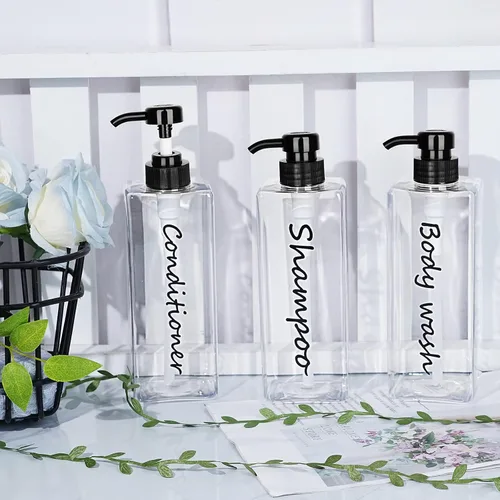 Miniatura 6 de Dispensador de champú – Botellas recargables de champú y acondicionador (transparente, juego de 3, 21 onzas) – Botellas de champú modernas