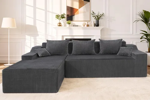 Miniatura 39 de HABUTWAY Sofá modular modular de 101 pulgadas con asiento profundo, moderno sofá convertible en forma de L, sofá tapizado con diván para sala