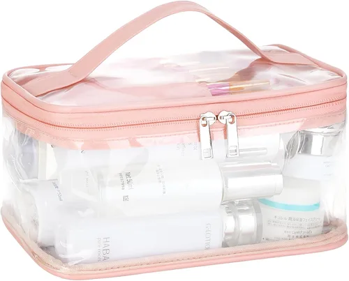 Miniatura 8 de HAOGUAGUA Bolsa de maquillaje transparente para cosméticos con compartimento para cepillos, portátil, impermeable, bolsa de aseo transparente