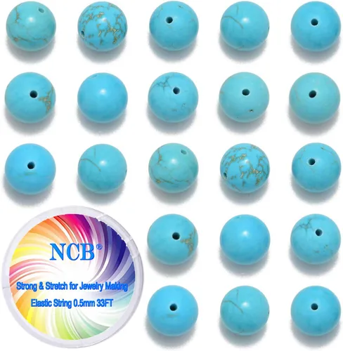Miniatura 23 de NCB - 200 cuentas sueltas de turquesa africana de 0.15 pulgadas (4 mm) para joyería, cuentas semipreciosas naturales redondas y suaves con espaciador