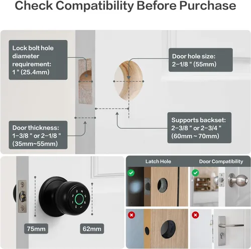 Miniatura 2 de Lockin Cerradura de Puerta con Huella Dactilar 4 en 1, Perilla de Puerta Inteligente con Cerradura, Cerradura de Puerta Biométrica con Control por
