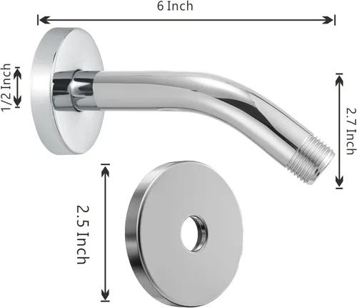 Miniatura 4 de Brazo de ducha Voolan con brida y cinta de teflón, brazo de extensión de cabezal de ducha para baño con ducha fija, acero inoxidable sólido, montado